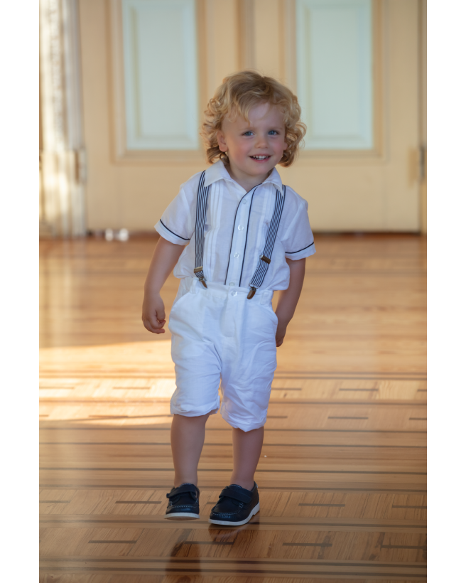 Boys white shorts with suspenders