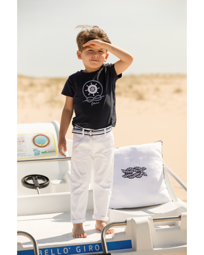 T-shirt azul marinho de menino com estampado náutico
