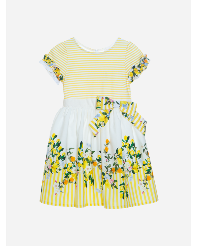 Girls yellow dress with fruit print