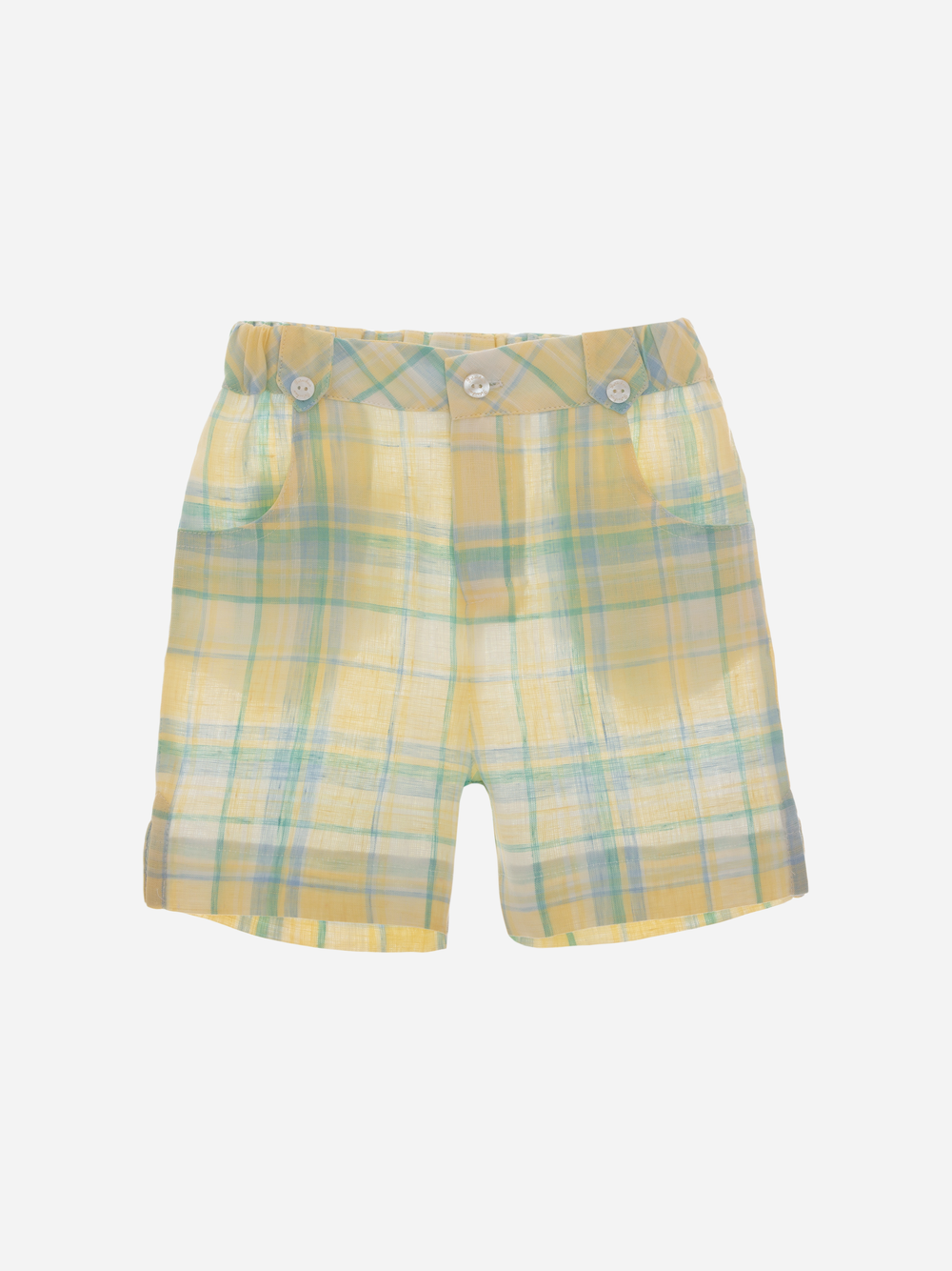 Yellow Check Linen Shorts