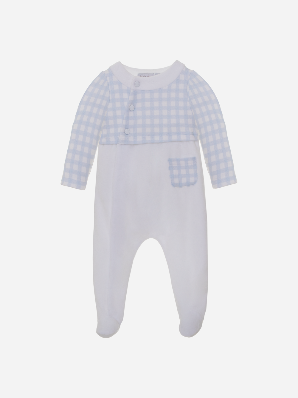 Blue Vichy and White Knit Babygrow 