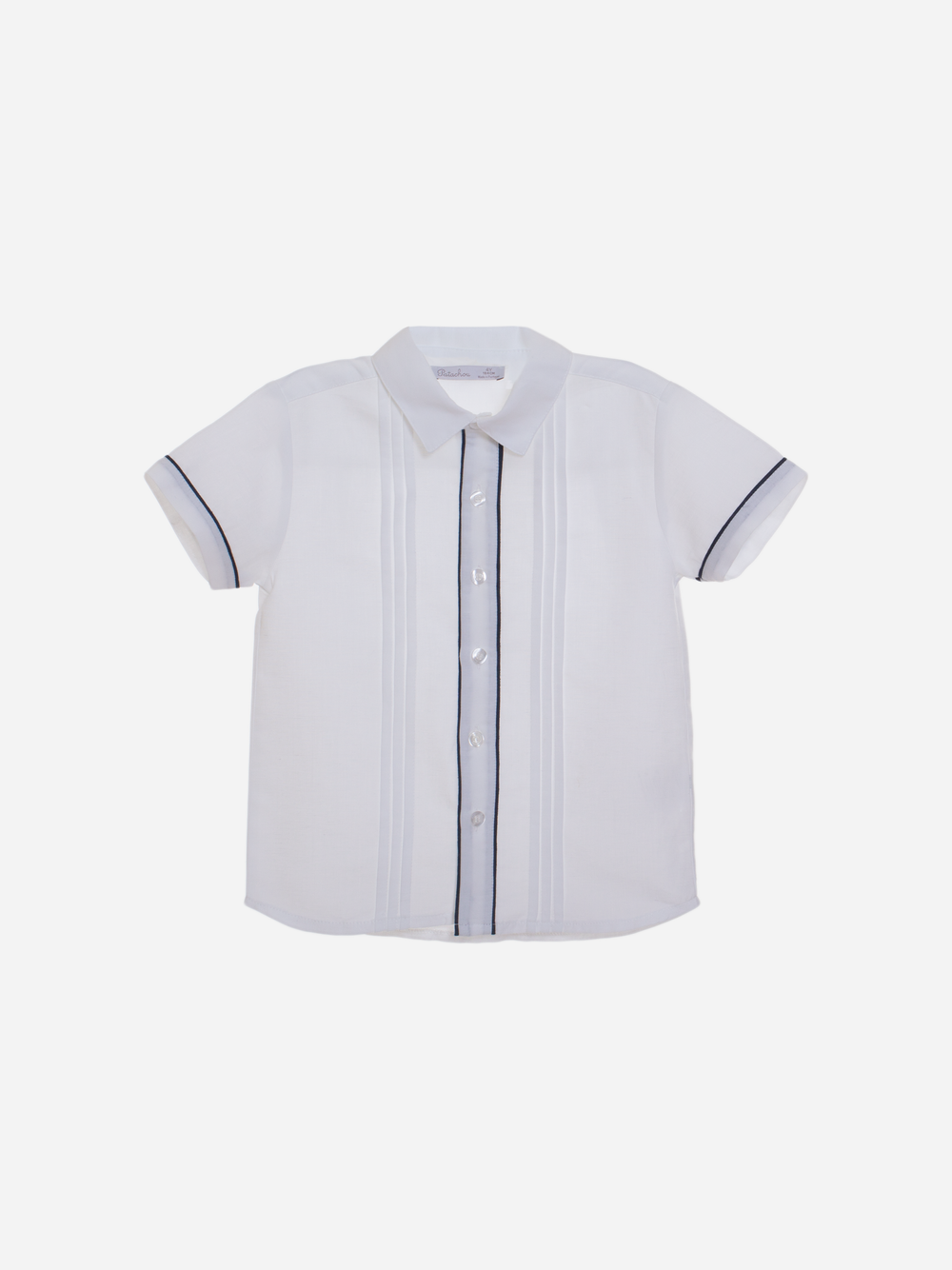 Camisa de linho branco com detalhes em azul marinho