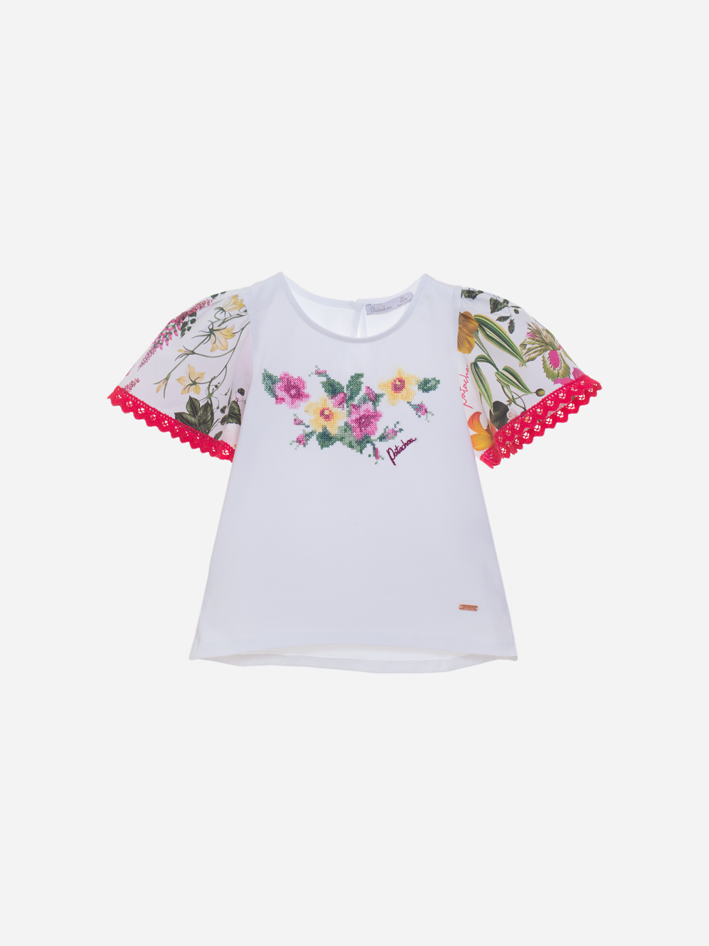 T-shirt de menina branca com print botânico