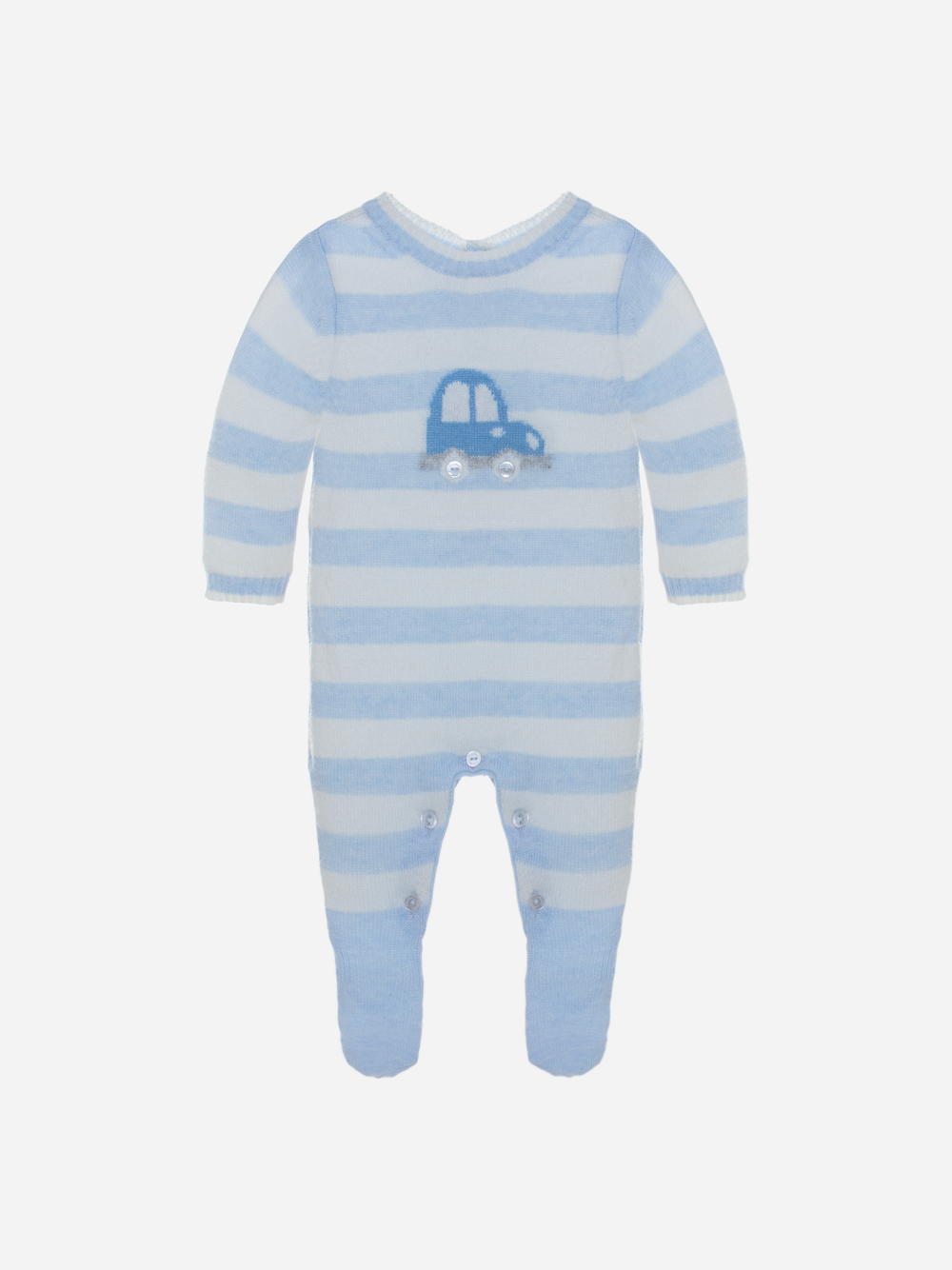 Blue striped knit babygrow