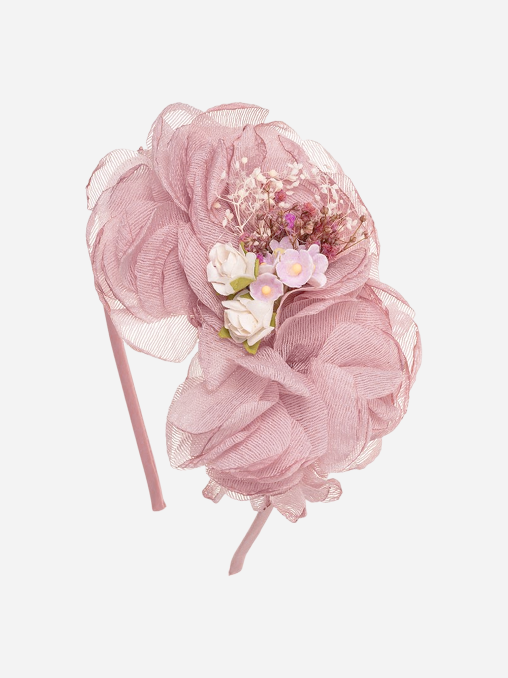 Bandolete rosa com flores de tule