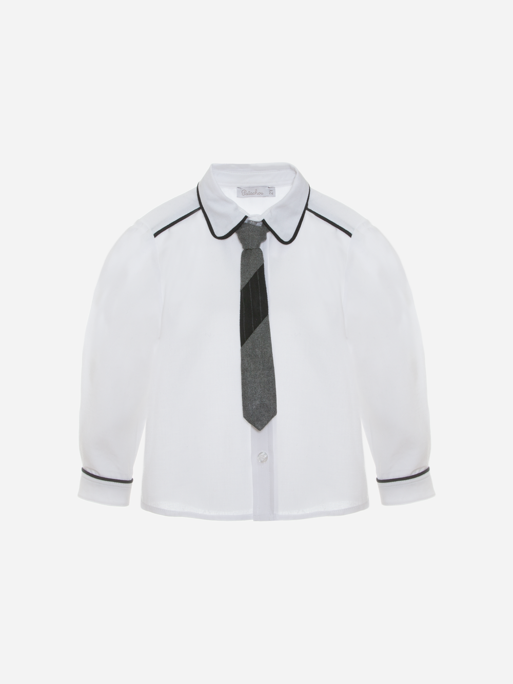 Camisa em vaiela branca com gravata cinza mescla