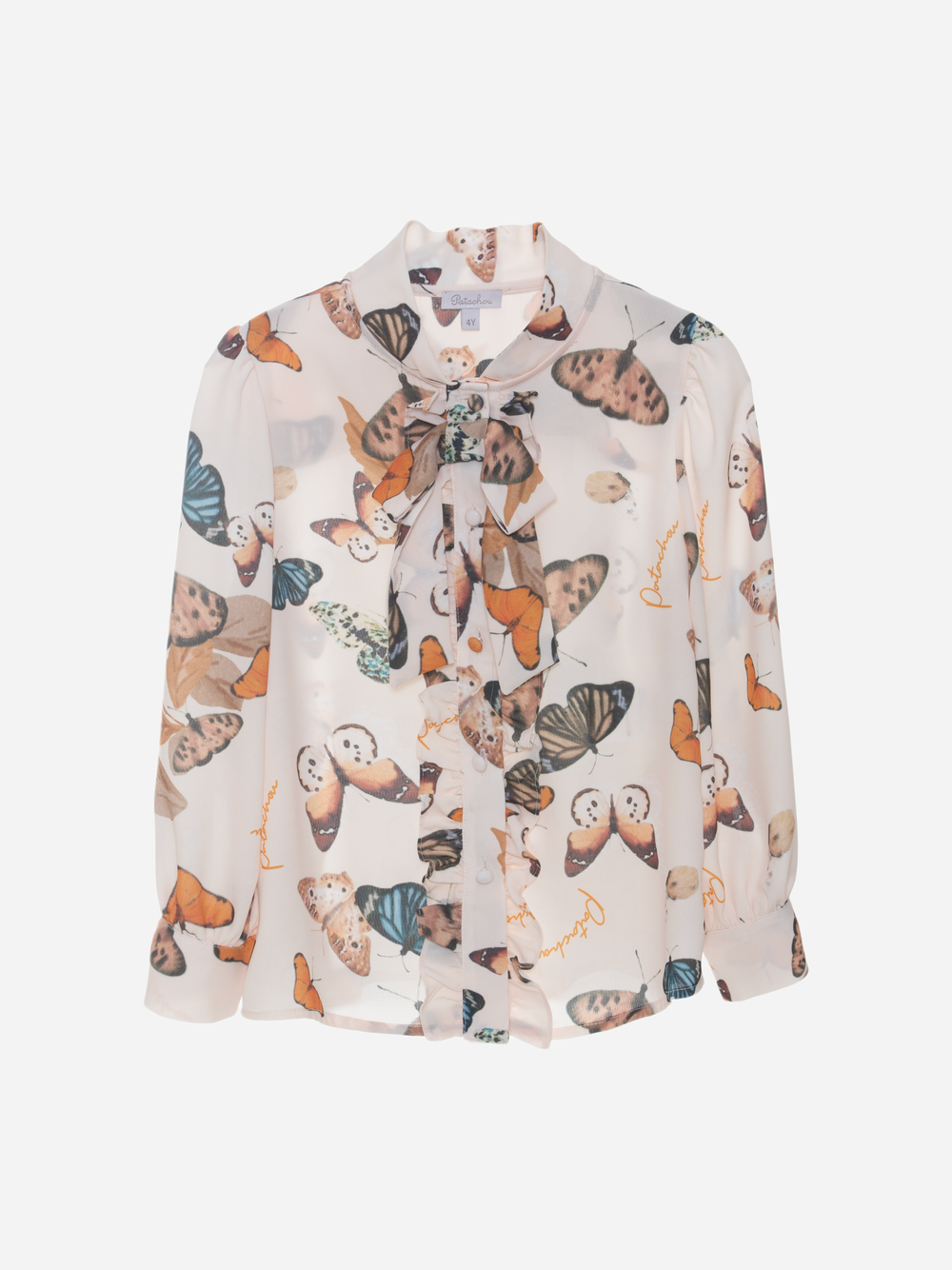 Blusa em chiffon bege com estampado de borboletas