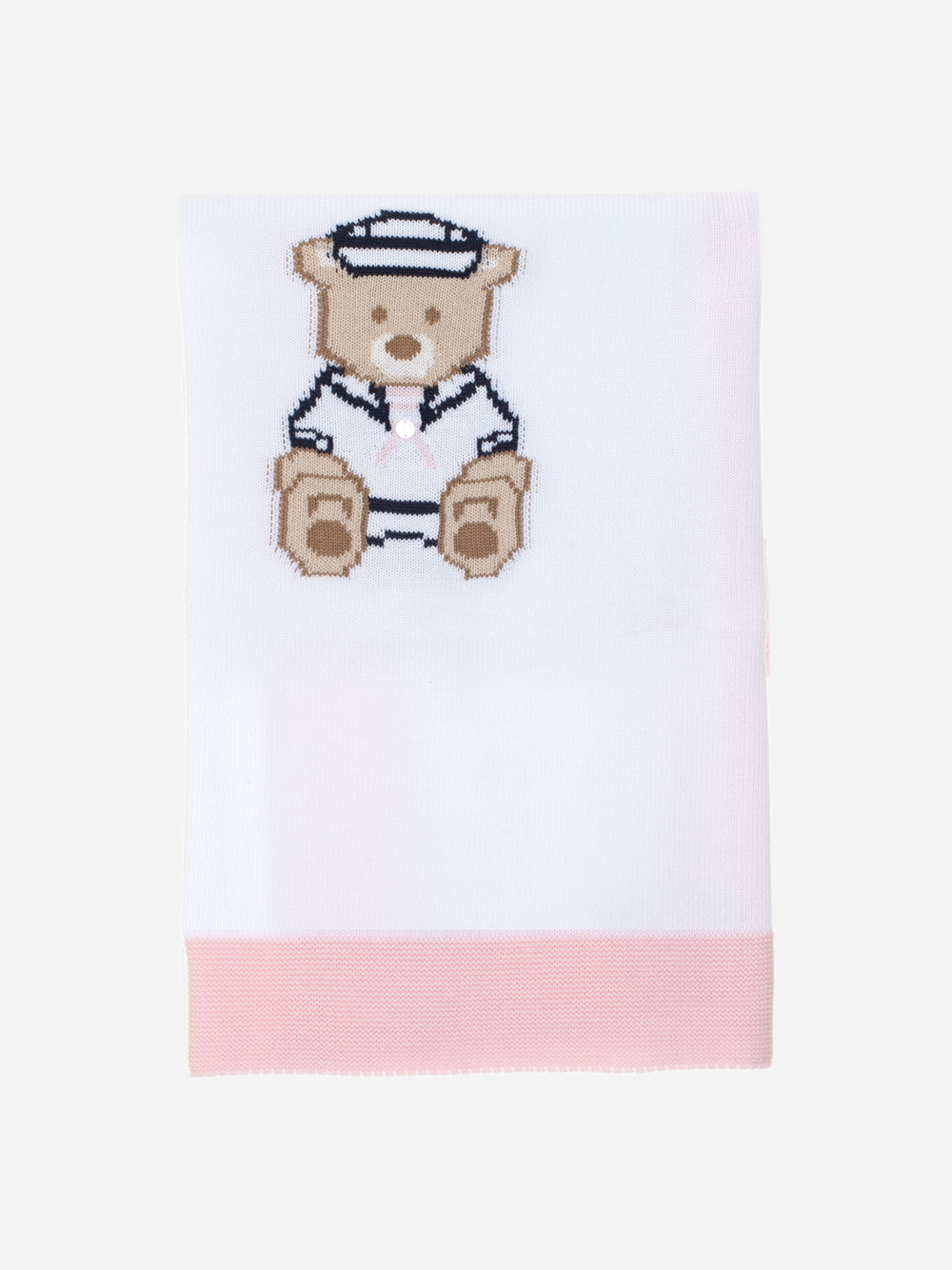 Manta de malha branca e rosa com ursinho