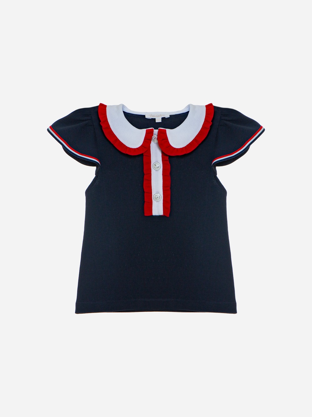 Girls navy blue polo with ruffles sleeves