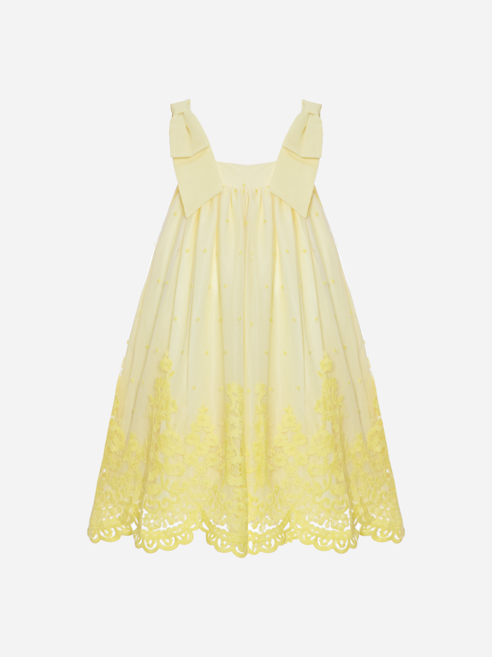 Yellow embroidered strapless dress
