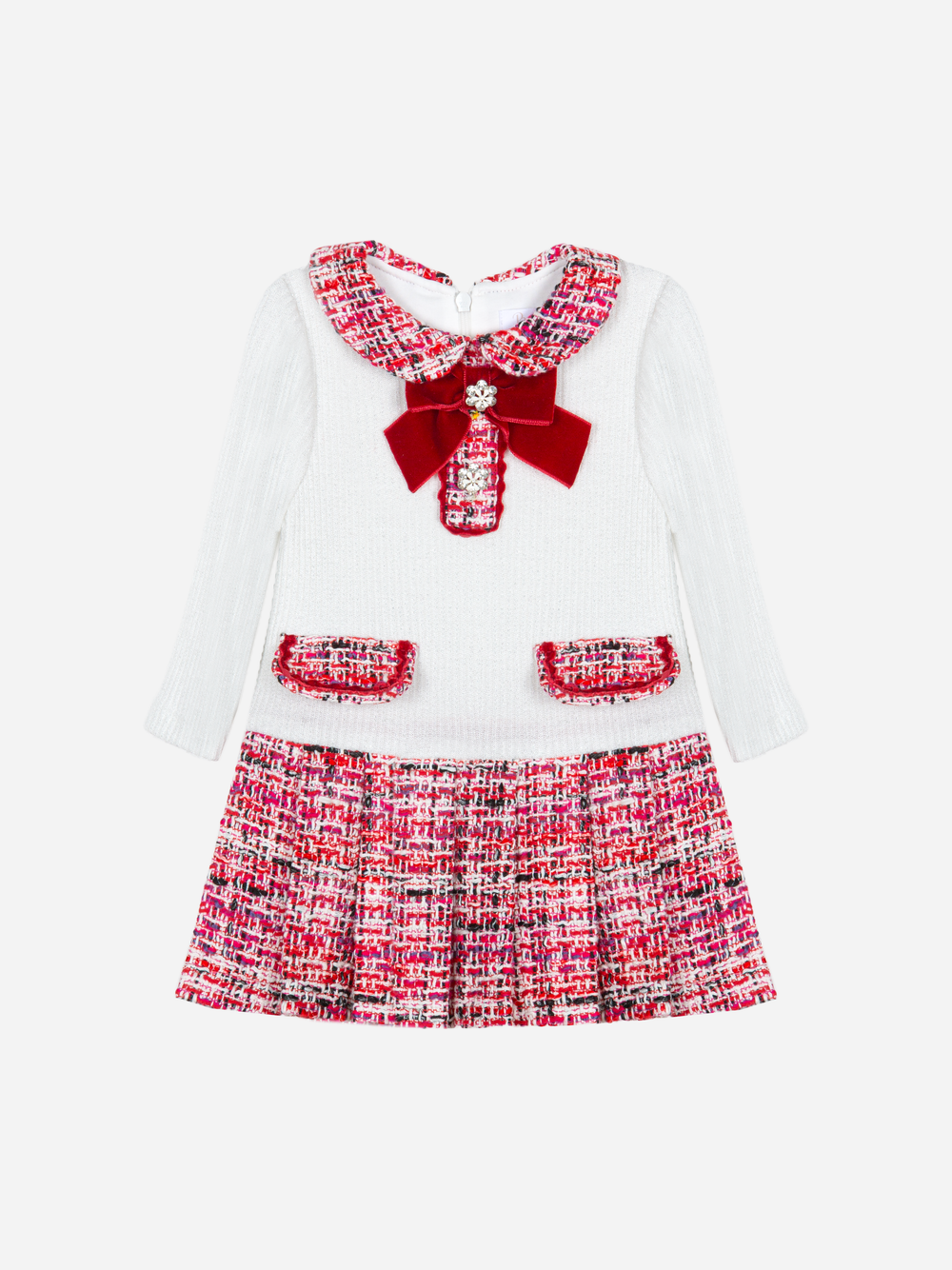 patachou red tweed dress Patachou - Girls Red Viscose Tweed Dress