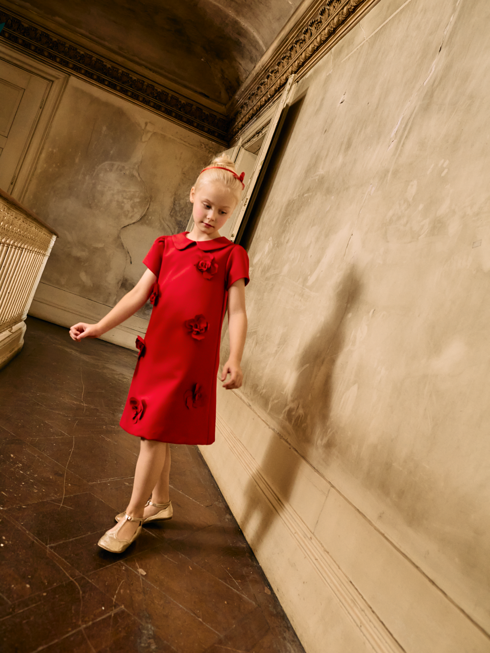 patachou red dress Patachou-Girls Red Flower Twill Dress