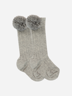 High gray socks with pompom