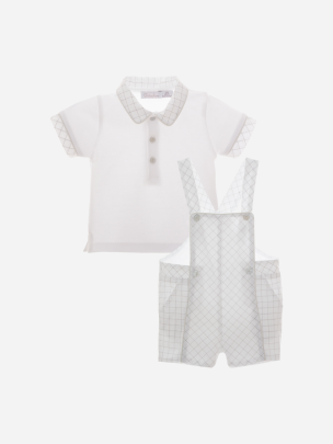 White Piquet Polo and Grey Check Shorts