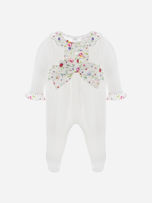 White Jersey Babygrow With Liberty Detail