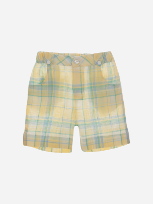 Yellow Check Linen Shorts