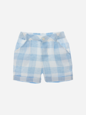 Blue Check Linen Shorts