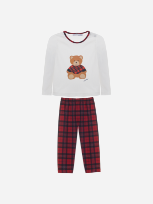 White and Red Check Cotton Fleece Pyjama Set 