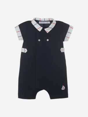 Baby boy's jumpsuit in navy piqué fabric