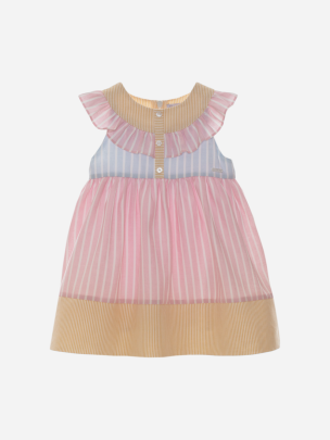 Linen dress with colorful stripes pattern