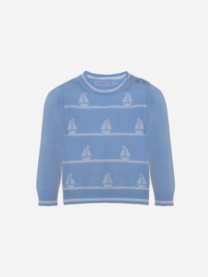 Blue knitted sweater with boats
