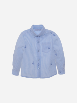 Blue shirt with boat embroidery