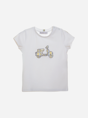 Boys white t-shirt with motorcycle embroidery
