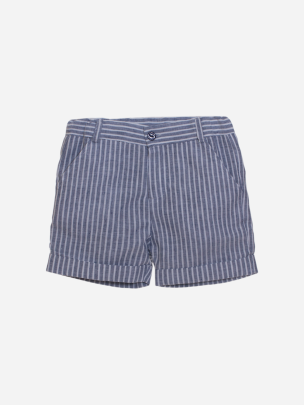 Linen shorts with navy blue stripes