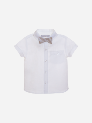 Boys linen shirt with beige bow