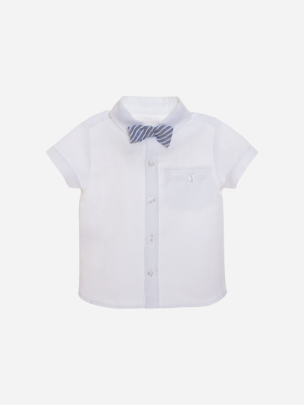 Boys linen shirt with navy blue bow