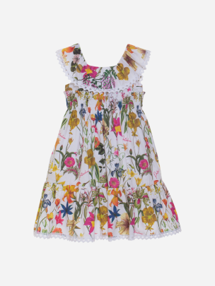 Kids girl white botanic print frilled dress