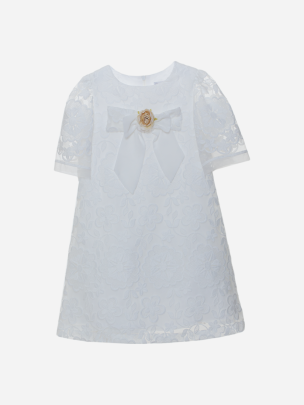 White party dress for girls with embroidered lace