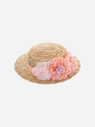Chapéu de menina em palha decorado com flores