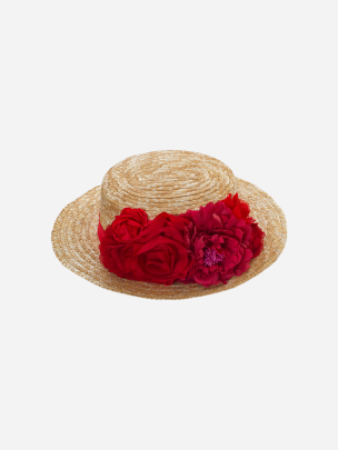 Girls straw hat decorated with flowers