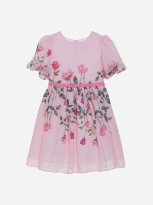 Pink girls dress with exclusive rose print