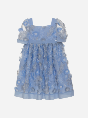Blue girls dress with floral tulle