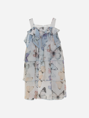 White girls dress with multicolor butterfly print
