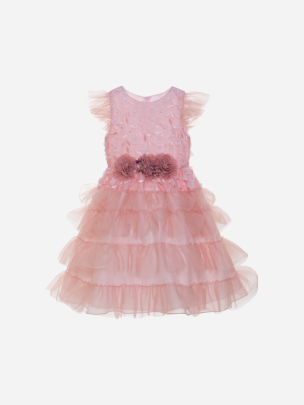 Pale pink couture dress decorated with flowers