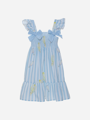 Girls dress with blue stripes and air balloons print