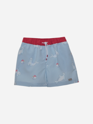 Boys blue swim shorts with exclusive print