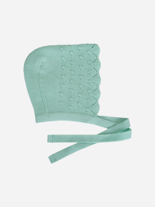 Green Water knit baby bonnet
