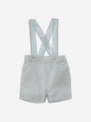 Blue seersucker checkered overall shorts