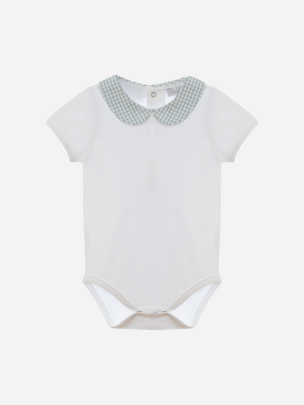 White cotton baby boy body with checkered round collar