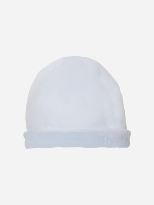 White and blue velour bonnet