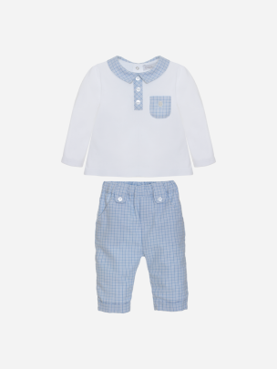 White and blue check set