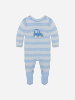 Blue striped knit babygrow