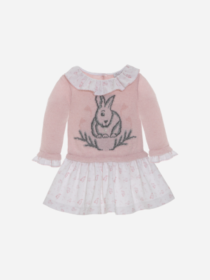 Vestido rosa com estampado de coelhos