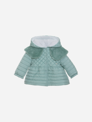 Green quilted raincoat