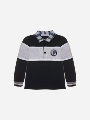 Navy Blue and grey striped polo