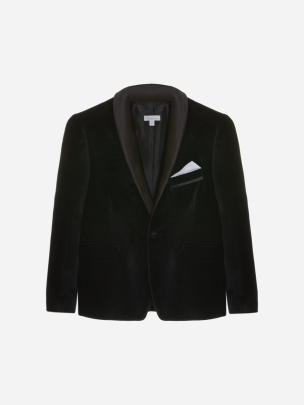 Black velvet party blazer with handkerchief